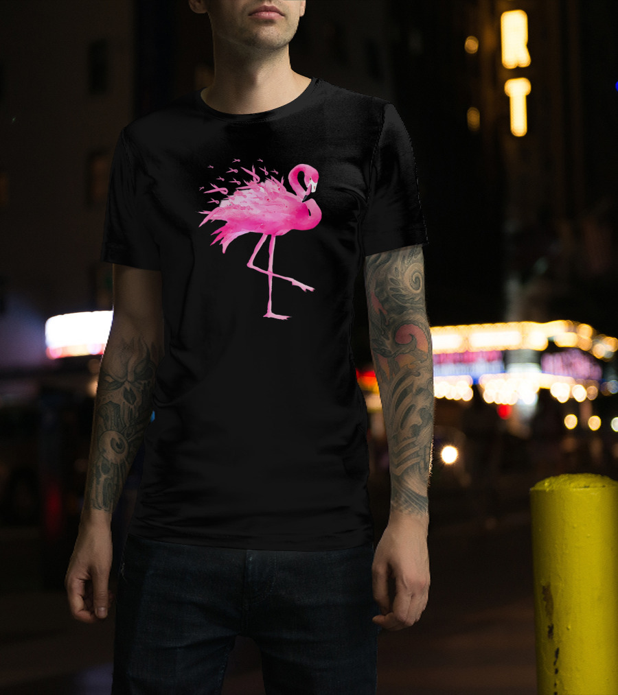 Flamingo Breast Cancer Awareness Pink Ribbon T-Shirt