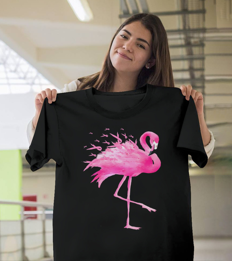 Flamingo Breast Cancer Awareness Pink Ribbon T-Shirt