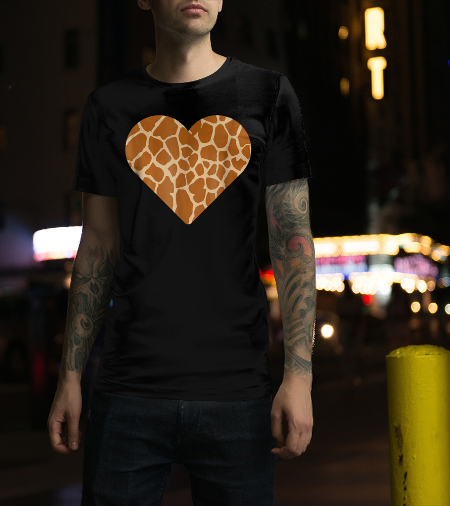 Giraffe Print Heart For Cute Giraffe Lover's Love T-Shirt