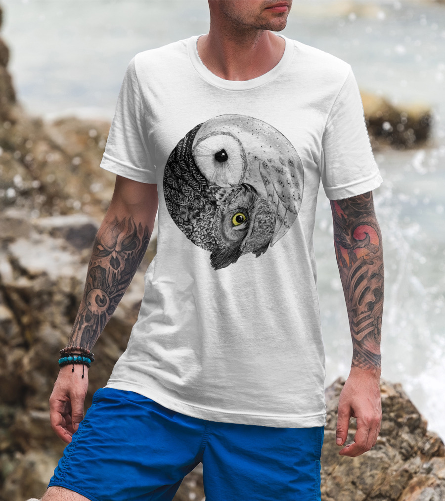 Yin Yang Black And White Owl T-Shirt