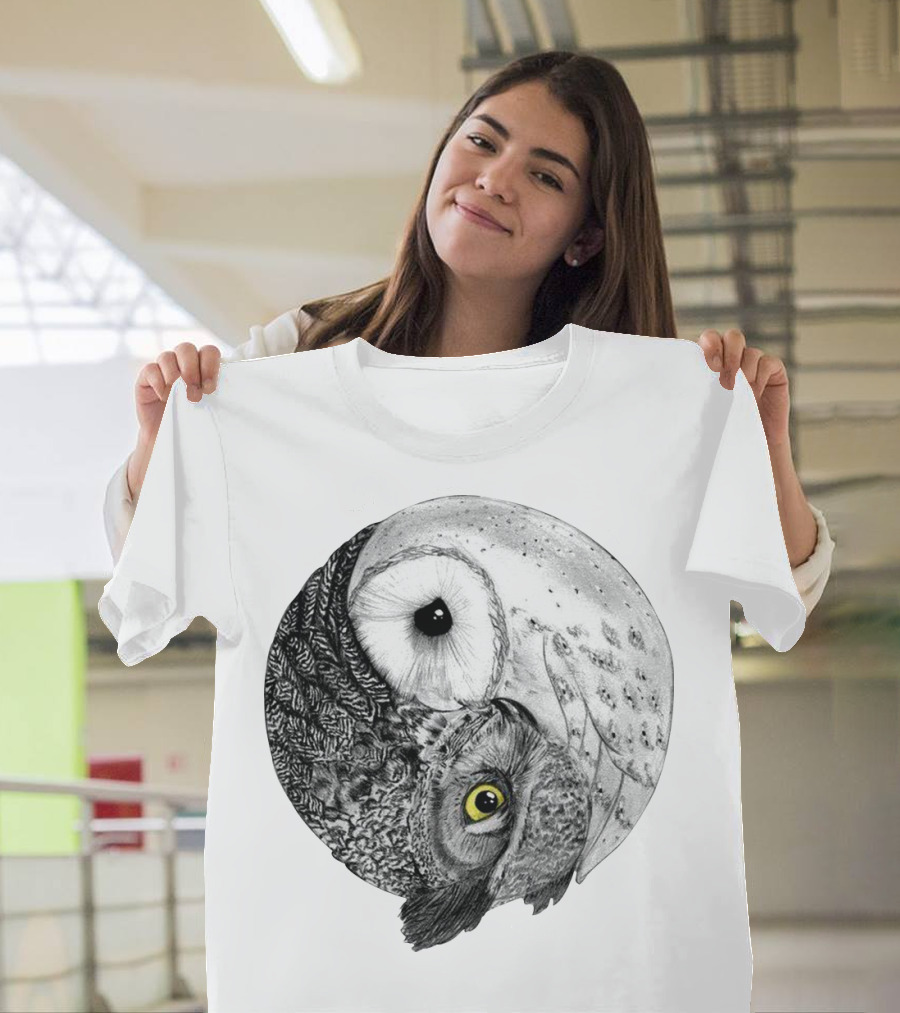 Yin Yang Black And White Owl T-Shirt