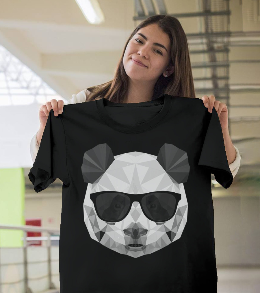 Panda Panda Polygonal Sunglasses Geometric T-Shirt
