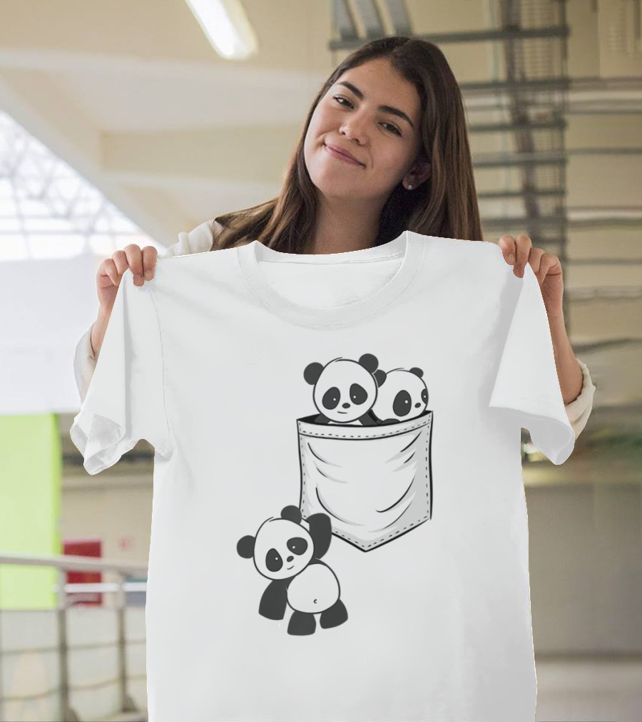 Kawaii Baby Pandas in Pocket for Panda Lovers T-Shirt