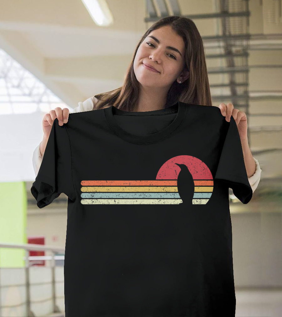 Retro Sunset Penguin Style Vintage Stripes T-Shirt