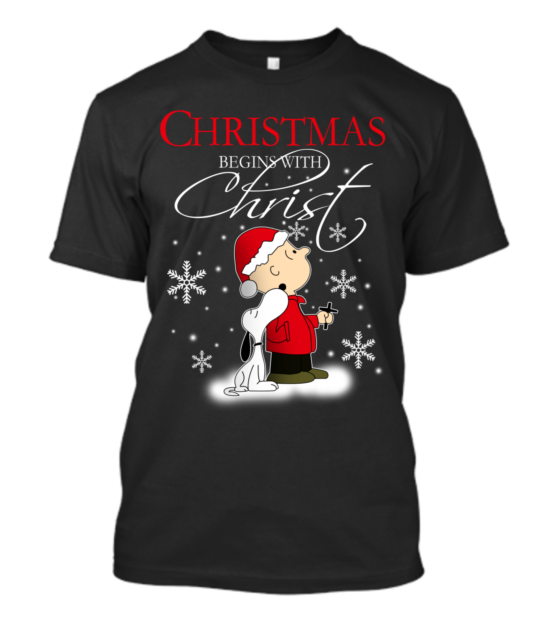 Christmas Begins With Christ Snoopy The Peanuts Movie Charlie Brown Snowflakes T-Shirt