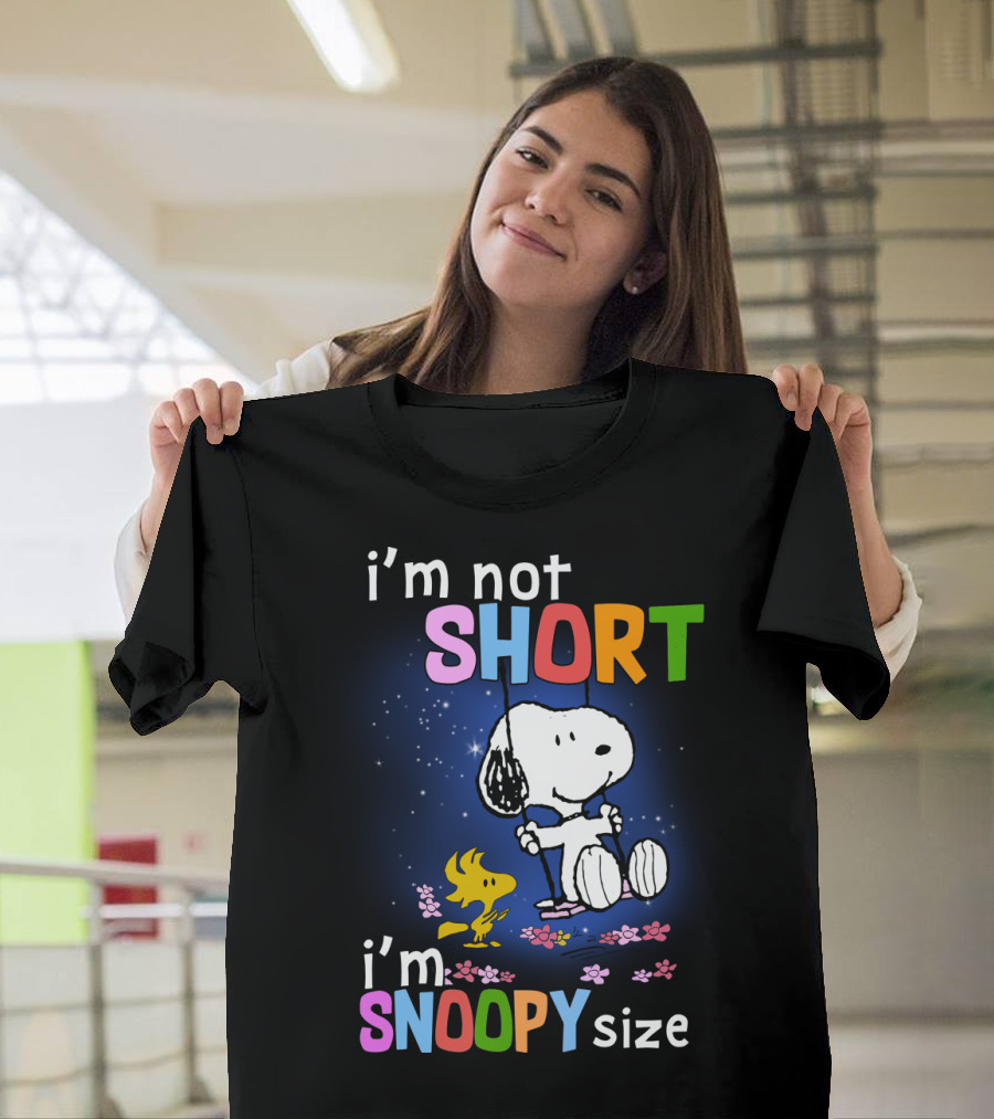 i'm not short i'm snoopy size the peanuts movie swinging snoopy and woodstock T-Shirt