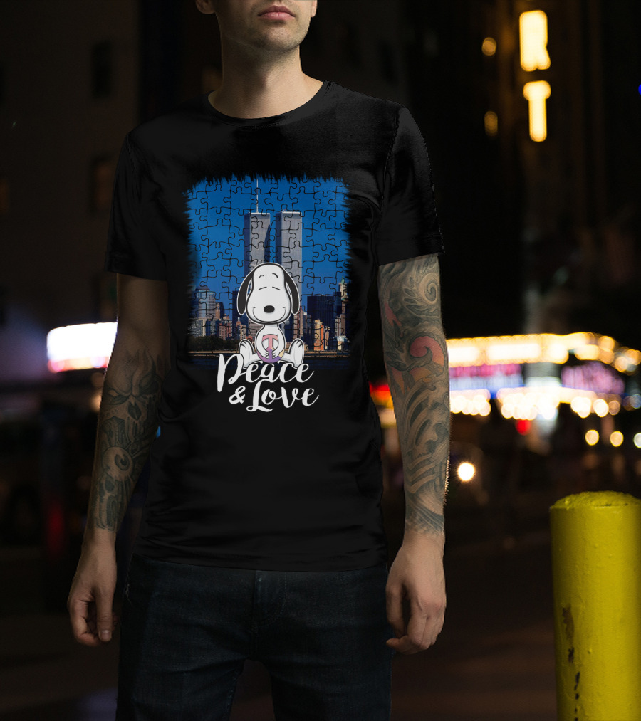 Peace And Love Snoopy 11th September The Peanuts Movie Twin Towers T-Shirt