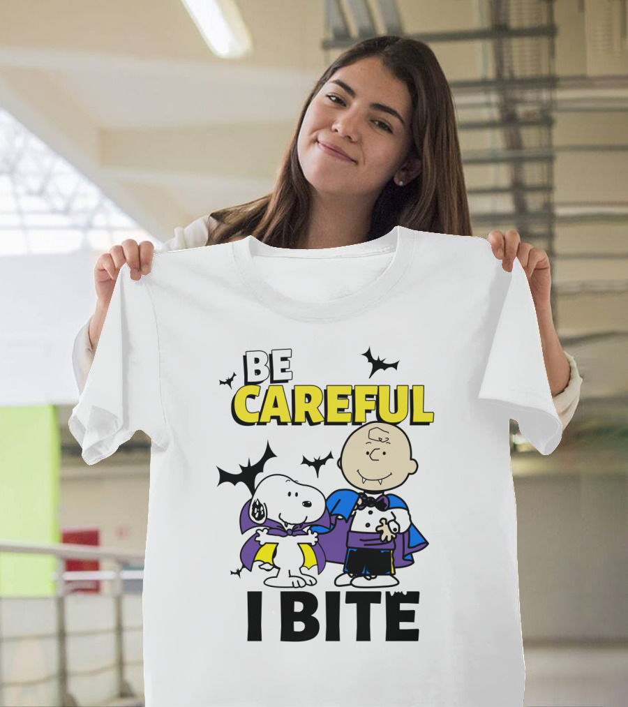 Be Careful I Bite Snoopy And Charlie Brown Halloween Peanuts Movie T-Shirt