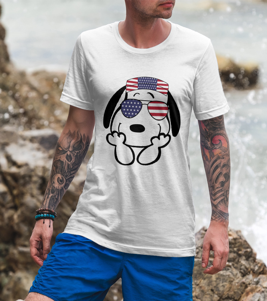 Snoopy American Flag Sunglasses The Peanuts Movie Dog T-Shirt