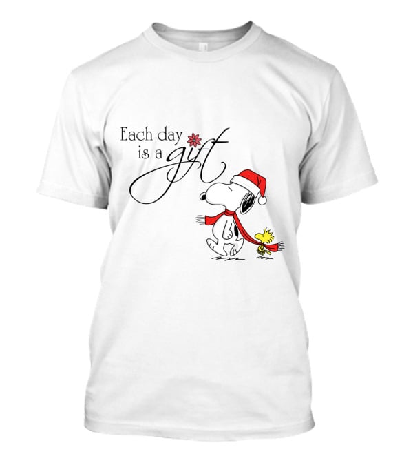 Each Day Is A Gift Snoopy Santa Hat Woodstock Peanuts Movie T-Shirt