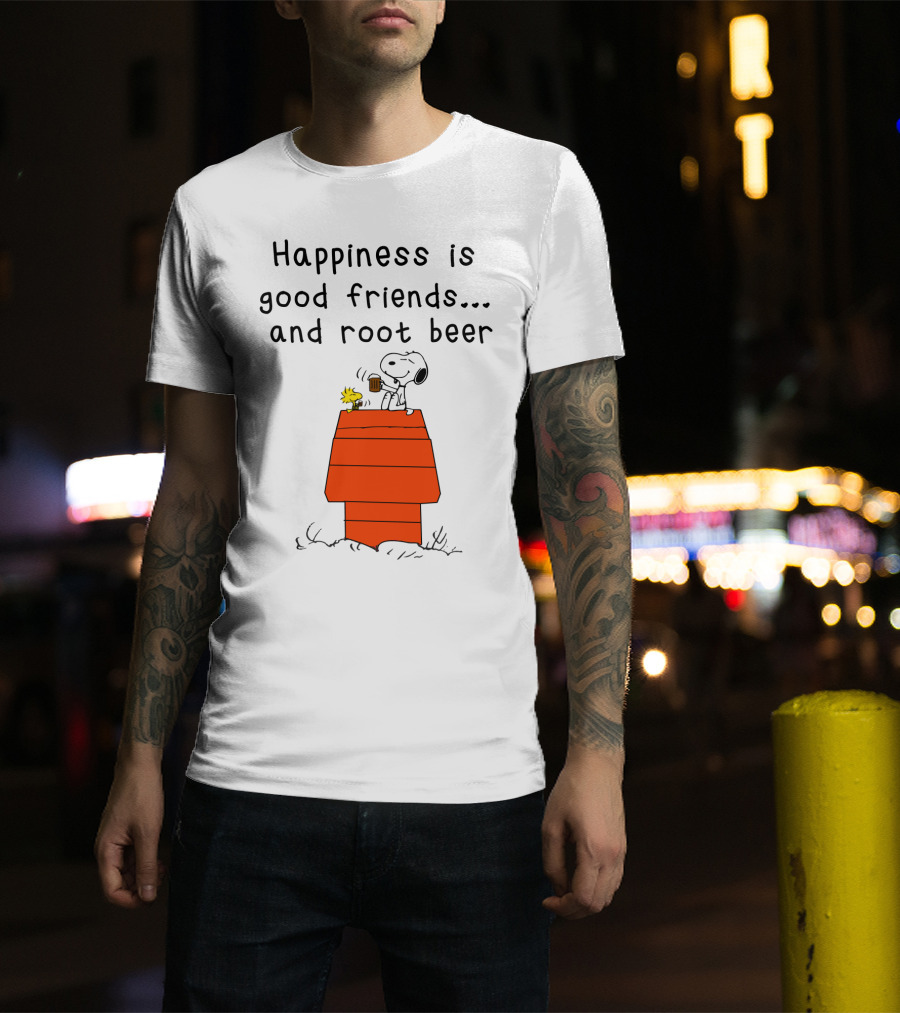 Happiness Is Good Friends And Root Beer With Snoopy And Woodstock Peanuts Movie T-Shirt