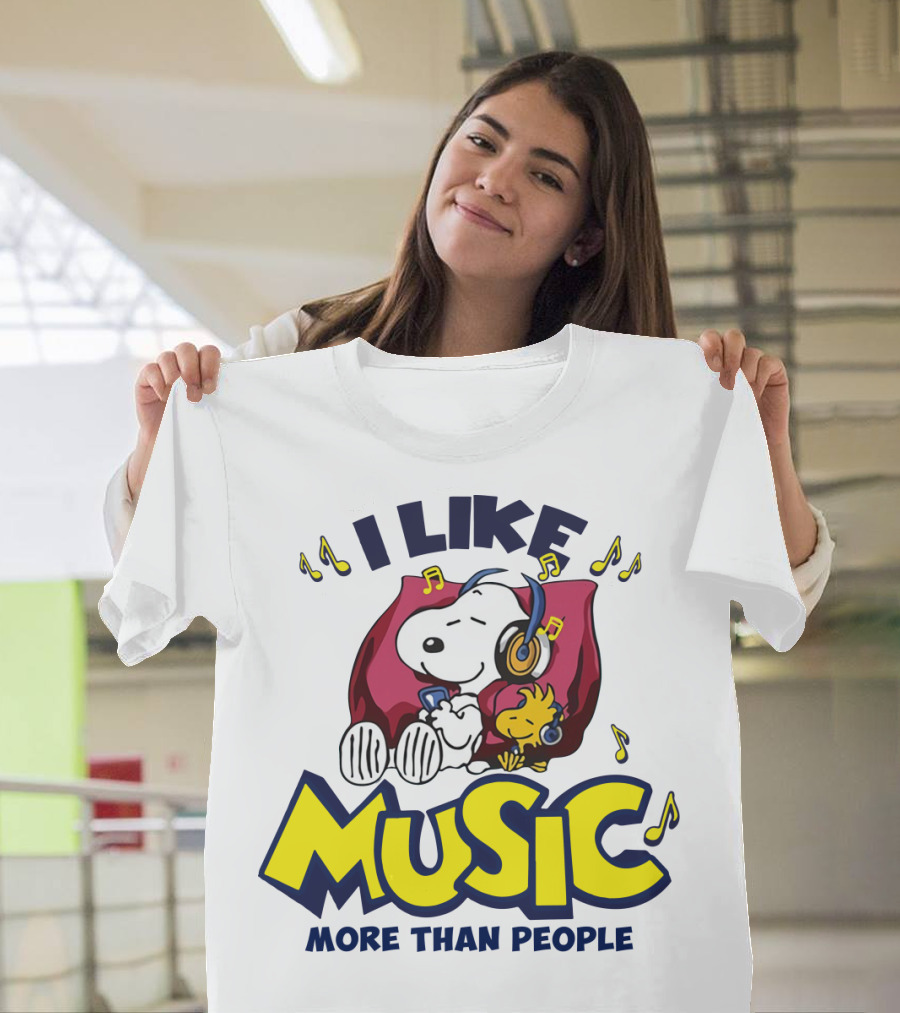 I Like Music More Than People Snoopy Listening With Headphones Peanuts Movie T-Shirt