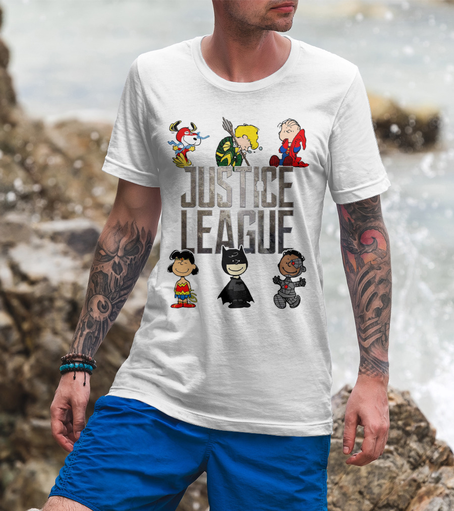 Justice League Peanuts Characters Featuring Snoopy Linus And Friends T-Shirt