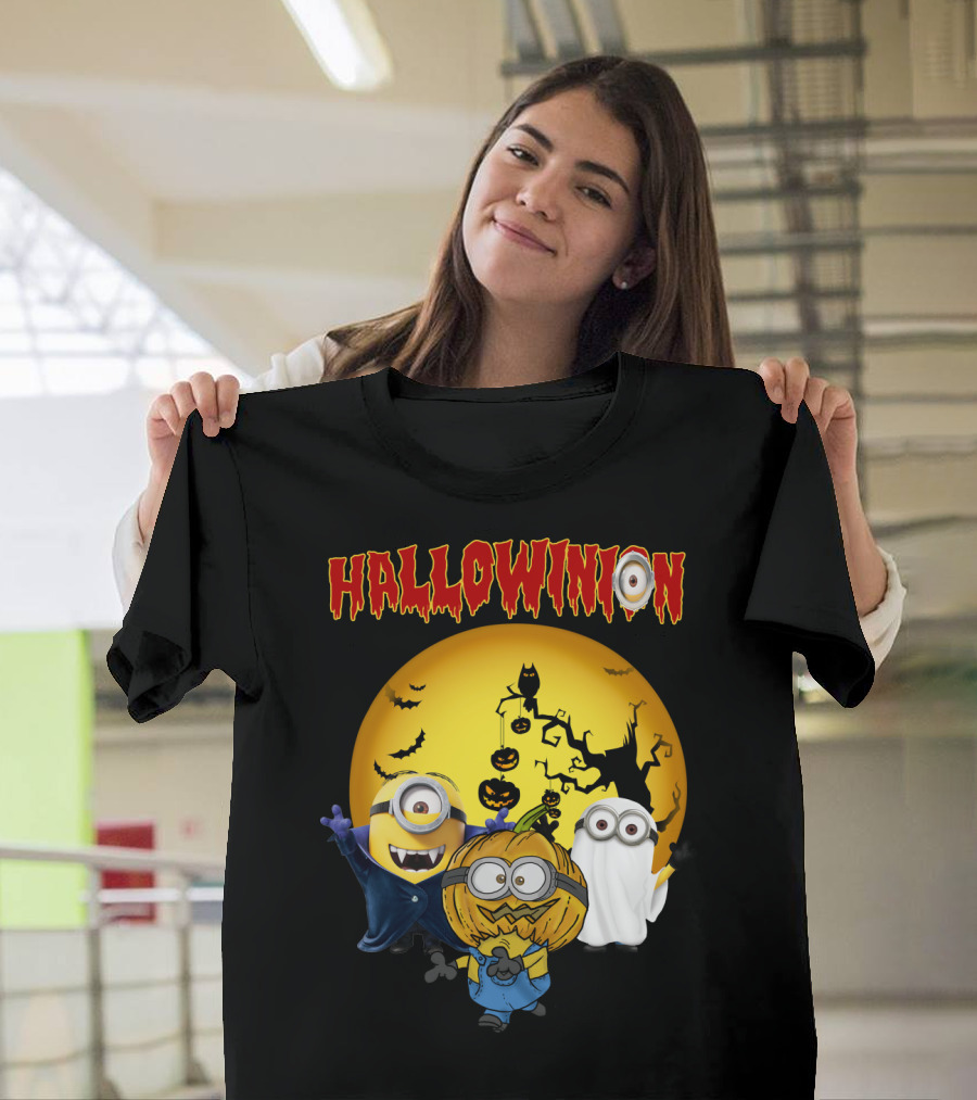 Hallowinion Halloween Minions Despicable Me Moon Bats Pumpkins Ghost Costume T-Shirt
