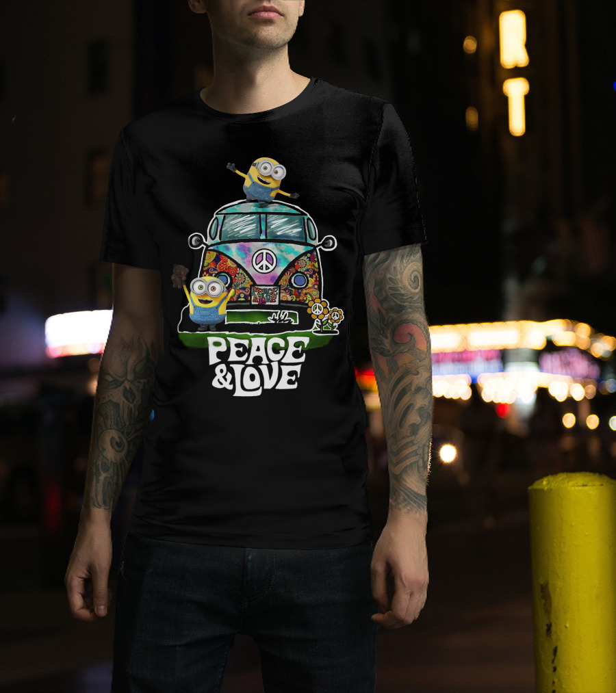 Peace Love Hippie Car Sunflower Minions Despicable Me Peace And Love T-Shirt