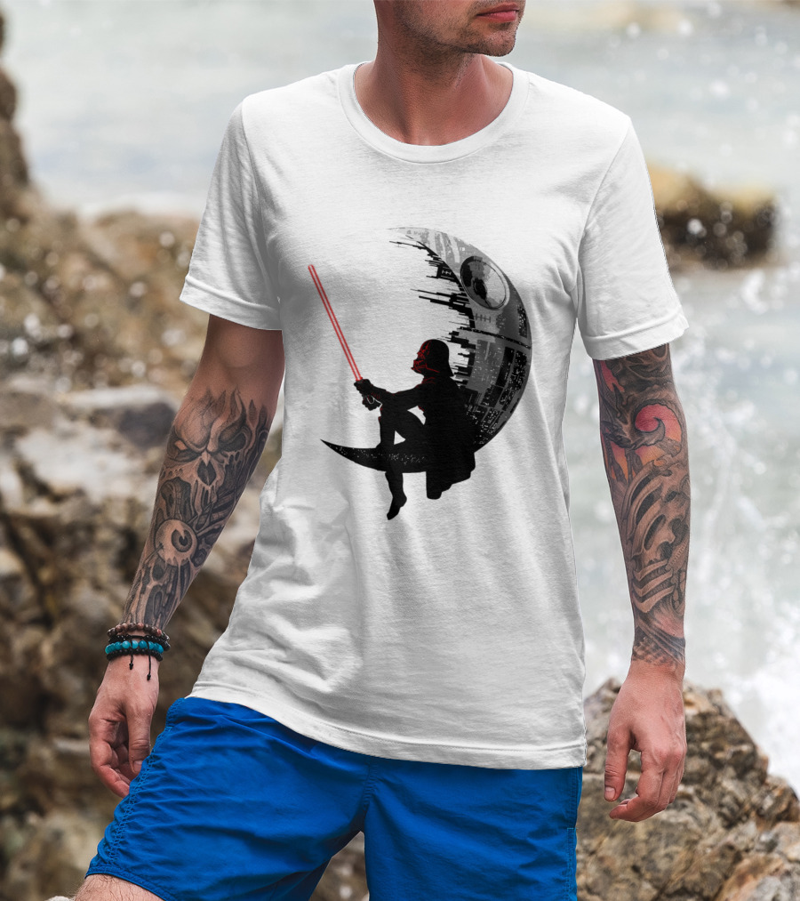Sitting Darth Vader Death Star Moon Silhouette Star Wars T-Shirt