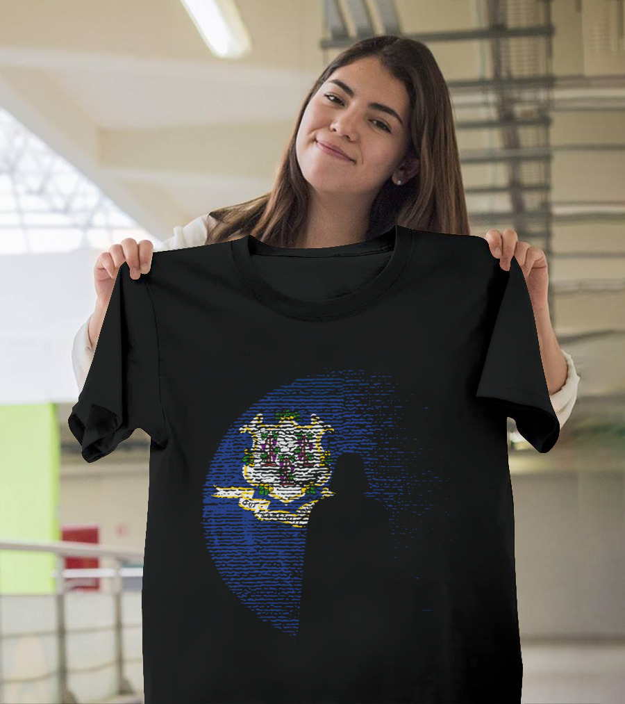Connecticut State Flag Darth Vader Silhouette Death Star Icon Moon Star Wars T-Shirt