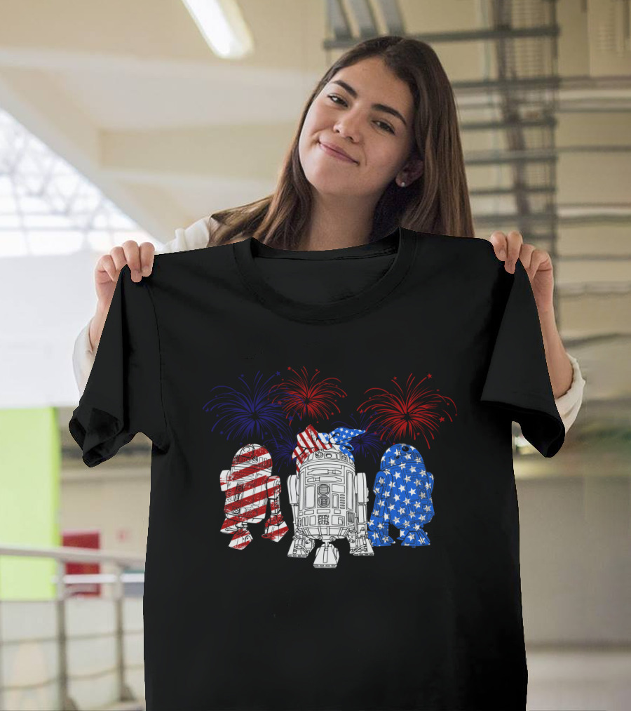 4th July Independence Day Star Wars R2-D2 Droids USA Flag Fireworks T-Shirt