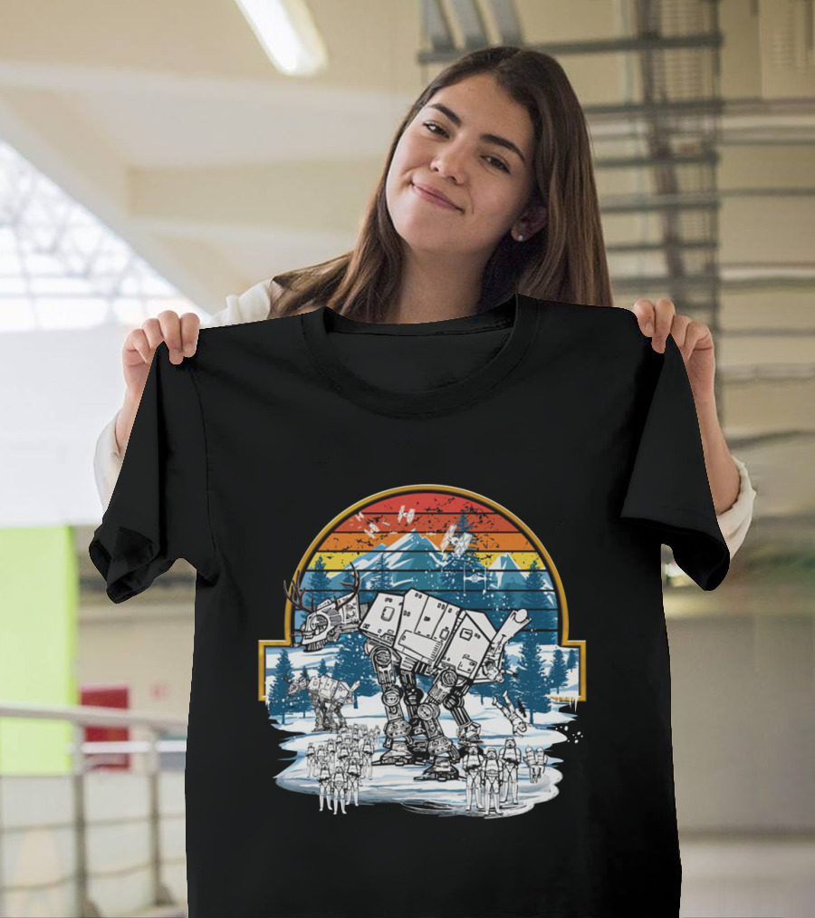Retro Vintage AT AT Droids Star Wars Hoth Battle Sunset Scene T-Shirt