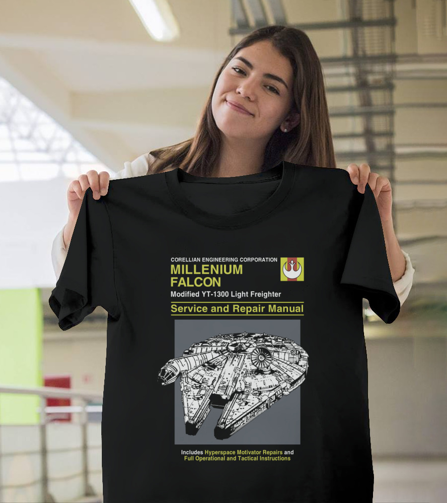 Corellian Engineering Corporation Millennium Falcon Modified YT-1300 Light Freighter Service And Repair Manual Star Wars T-Shirt