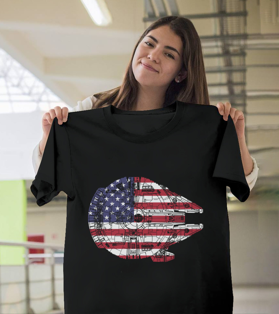 USA Flag Millennium Falcon Iconic Spaceship T-Shirt