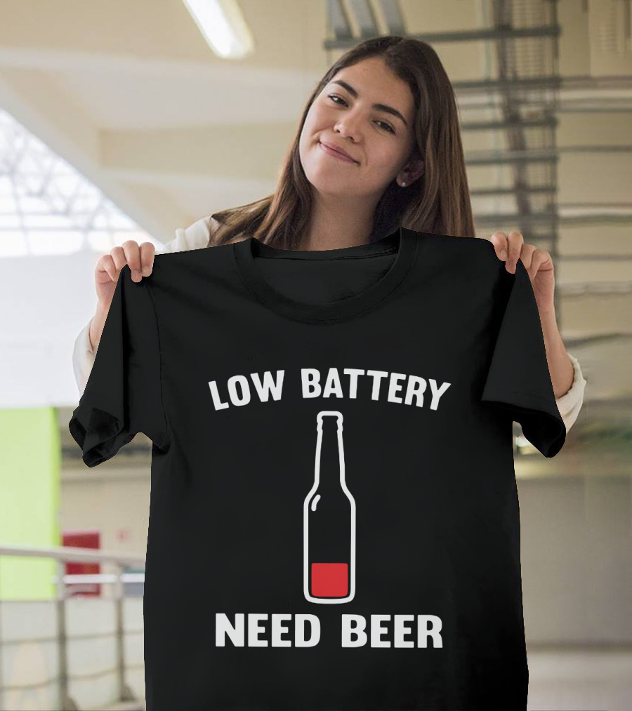 Low Battery Need Beer Funny For Beer Lovers Red Bottle T-Shirt