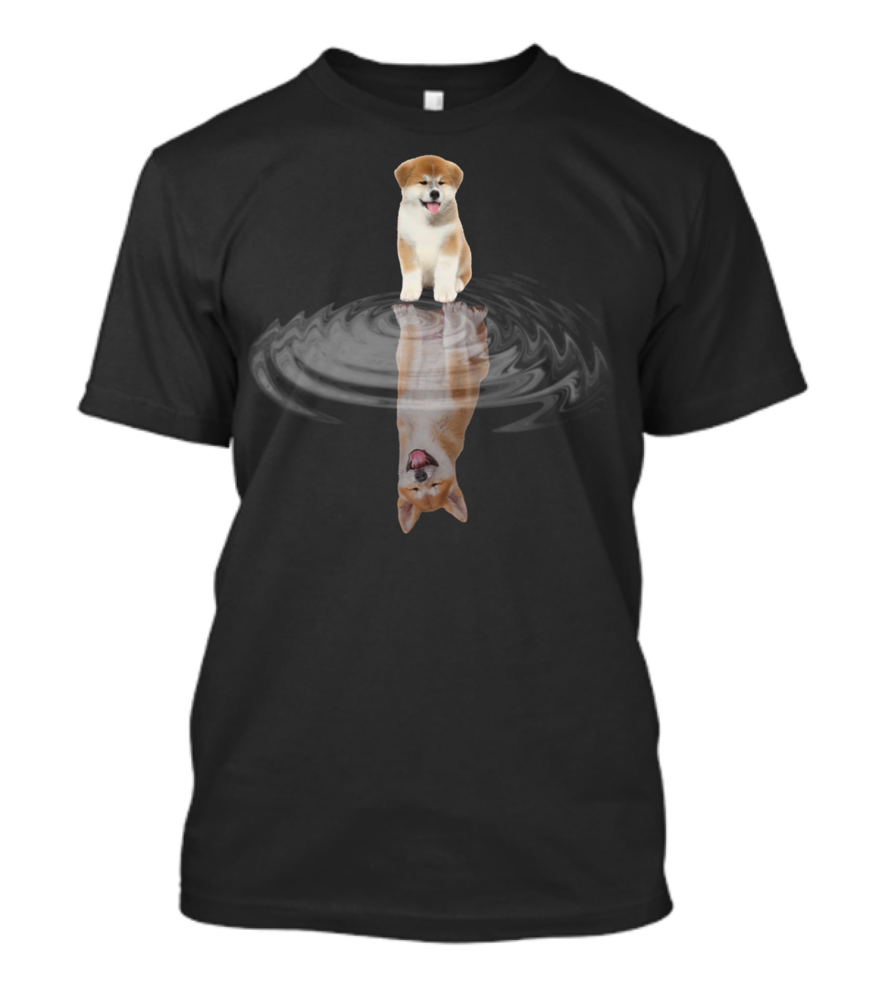 Akita Mirror Reflection With Puppy And Water Surface T-Shirt