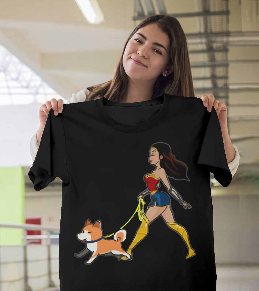 Walk With Akita Woman In Wonder T-Shirt