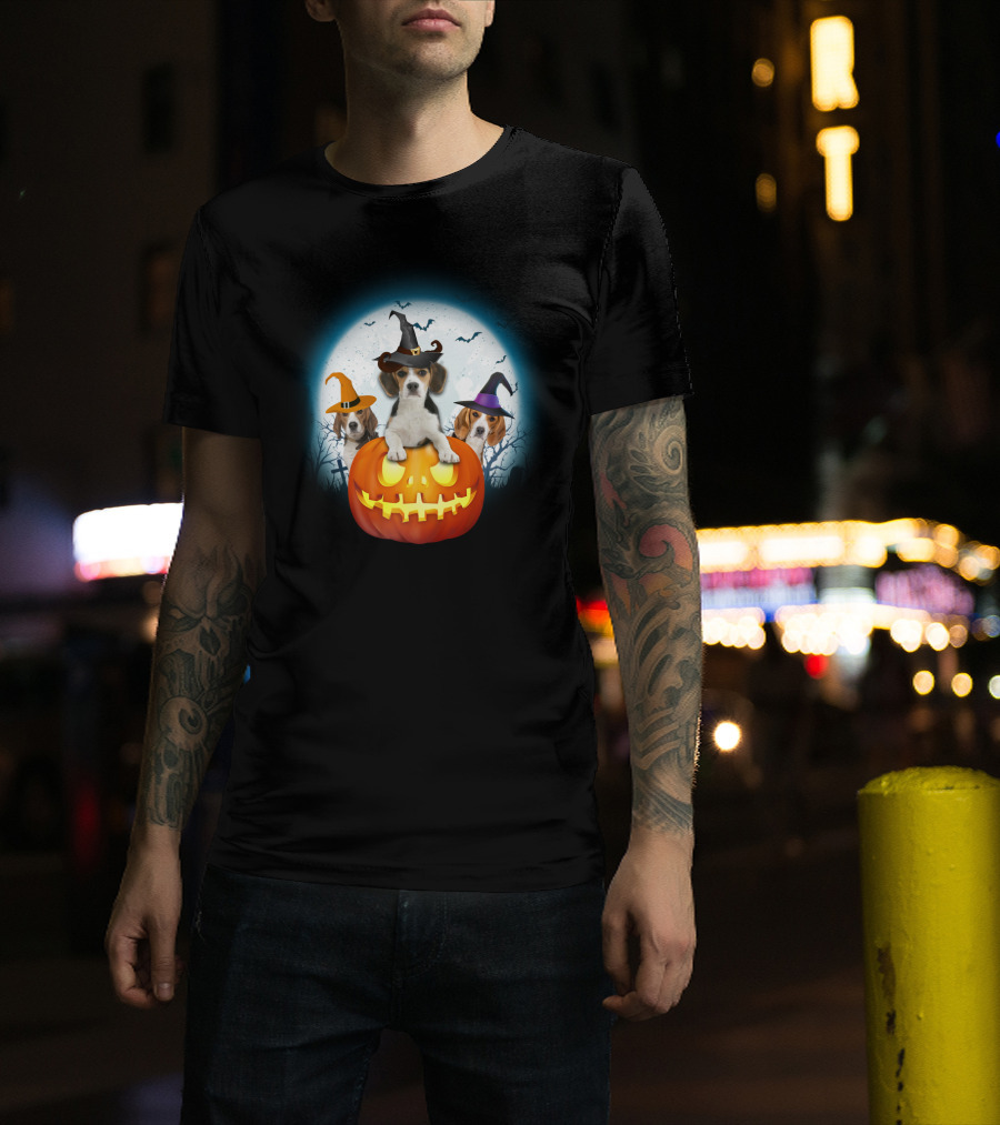 Beagle Pumpkin Halloween Witch Trio T-Shirt