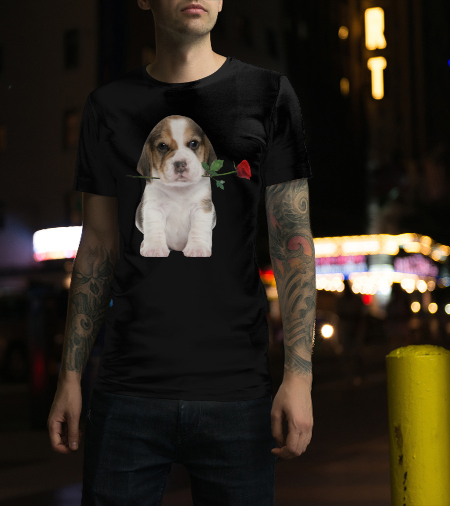 Beagle Puppy With Red Rose T-Shirt