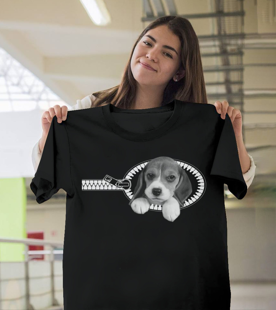 Beagle Puppy In Zipper Pocket T-Shirt