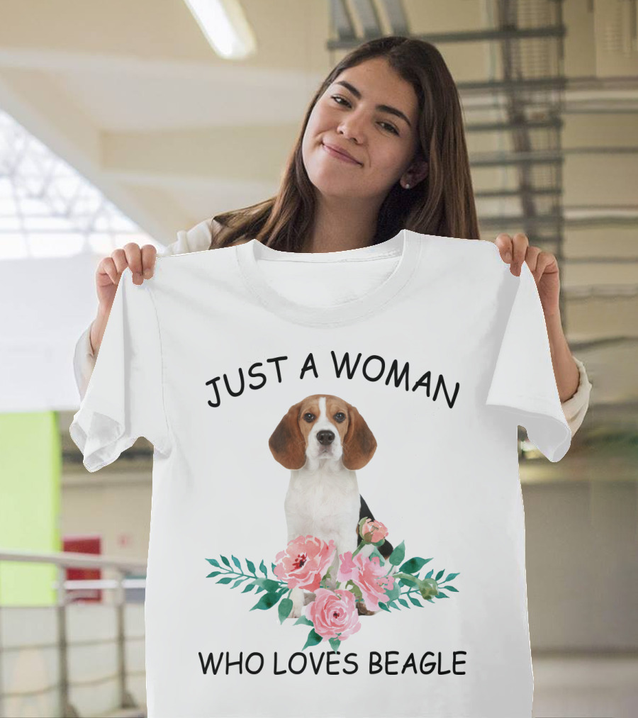 Just A Woman Who Loves Beagle with Pink Flowers T-Shirt