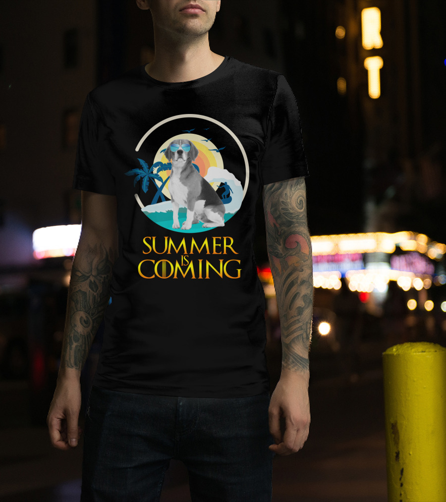 Summer Is Coming Beagle Sunglasses Beach Scene T-Shirt
