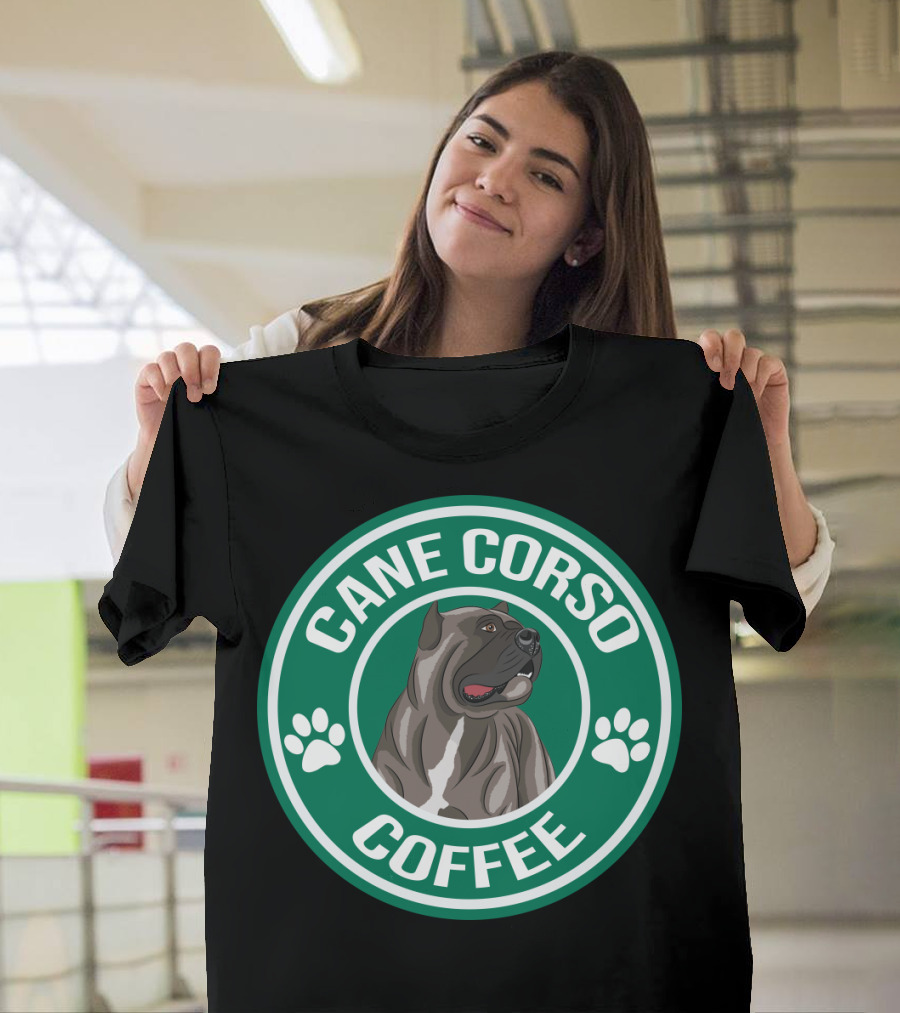 Cane Corso Coffee Dog Emblem Paw Prints T-Shirt
