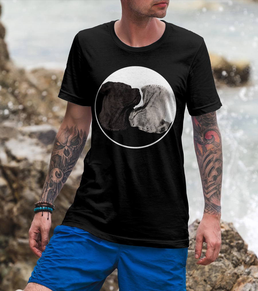 Cane Corso Yin Yang Circle With Black And White Dog Heads T-Shirt