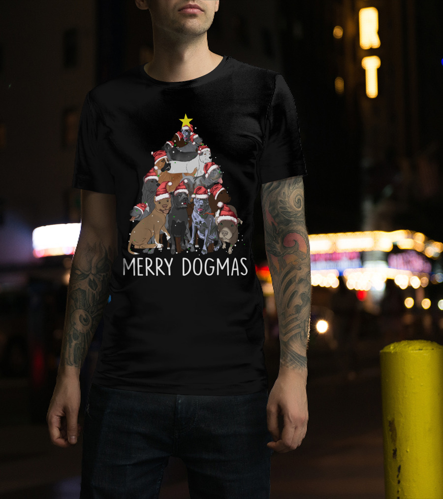 Merry Dogmas Cane Corso Christmas Tree With Santa Hats T-Shirt
