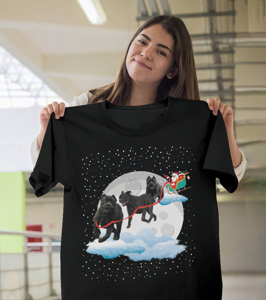 Santa Rides Cane Corso Sleigh With Full Moon And Snowflakes T-Shirt