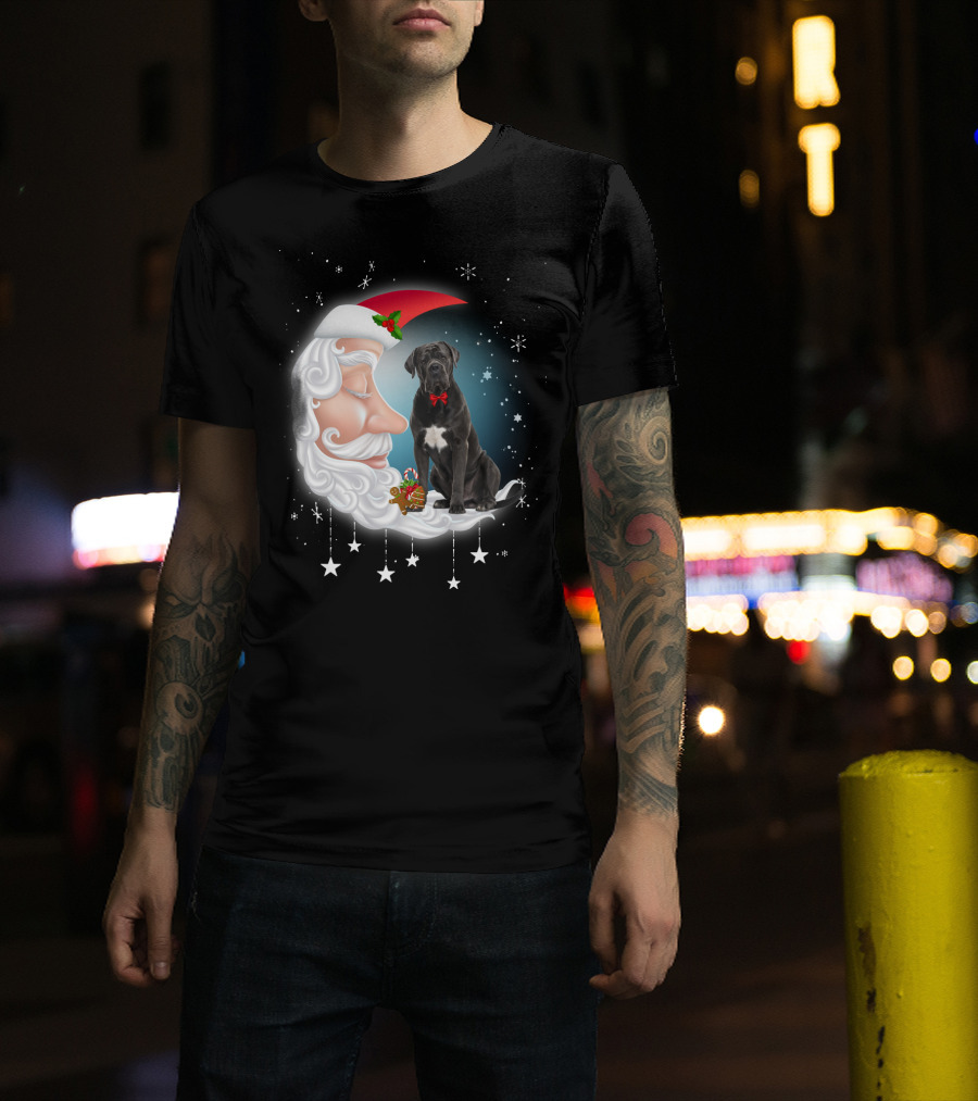 Santa Crescent Moon Cane Corso With Stars And Snowflakes T-Shirt