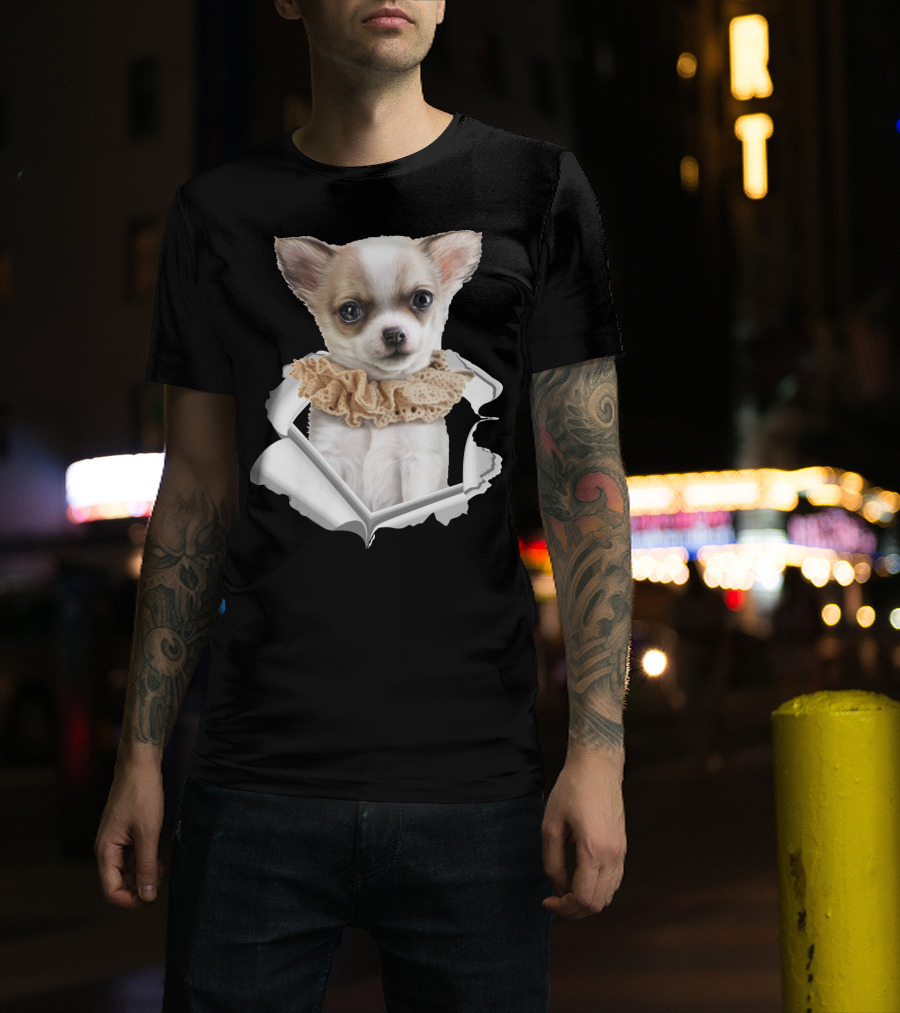 Chihuahua 3D Peek Out Frill Collar T-Shirt