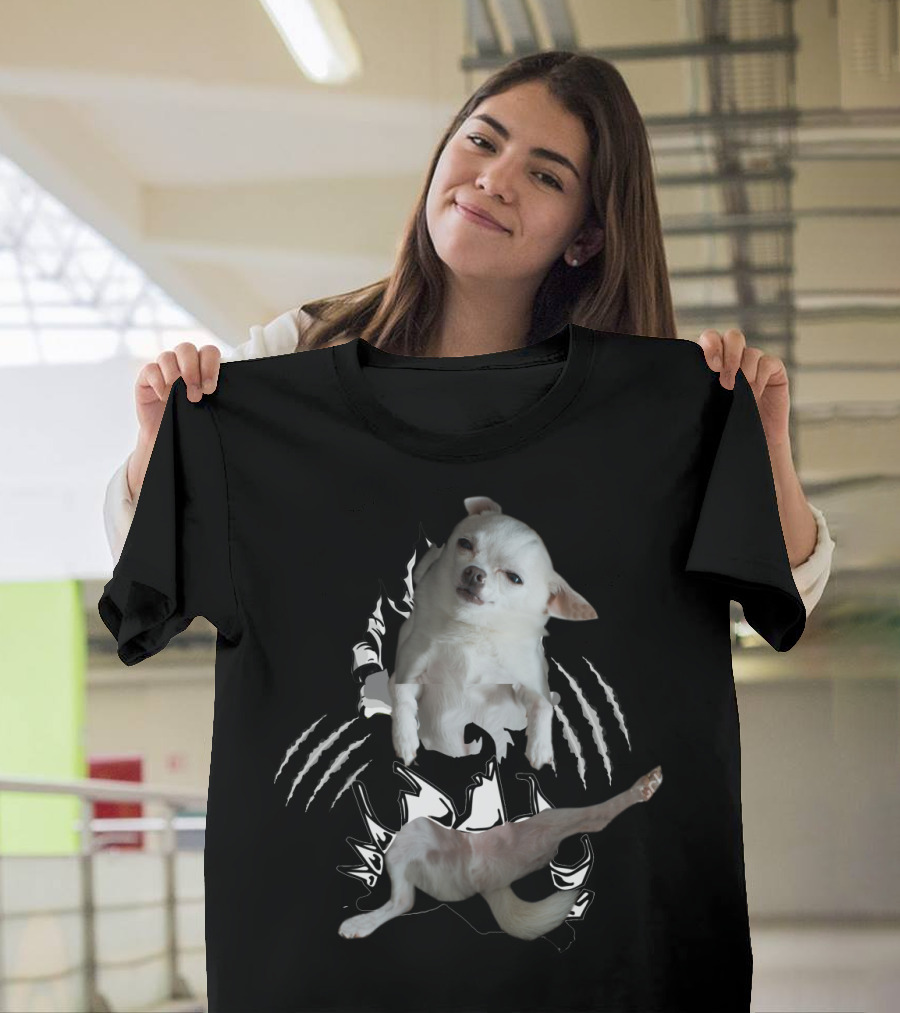 Chihuahua 3D Dog Breaking Through Claw Marks T-Shirt