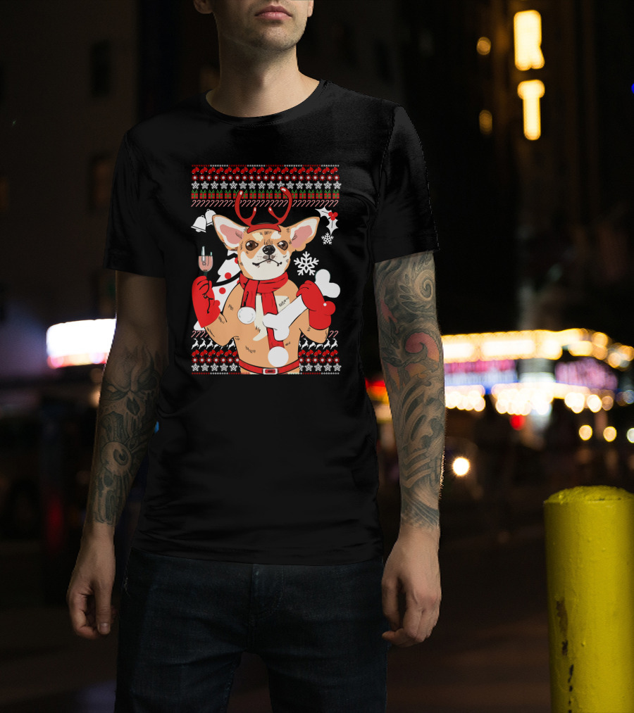 Chihuahua Reindeer Christmas Ugly T-Shirt
