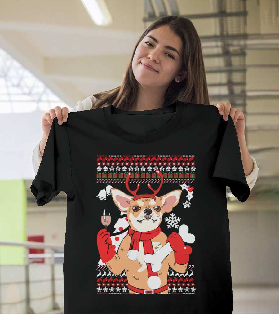 Chihuahua Reindeer Christmas Ugly T-Shirt