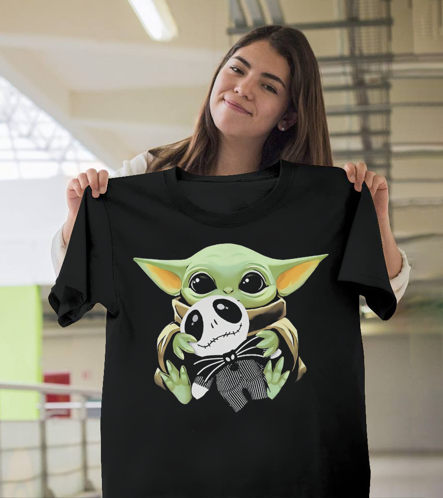 Baby Yoda Hugging Jack Skellington Doll T-Shirt