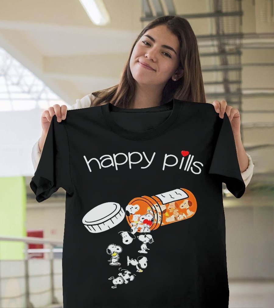 Happy Pills Peanuts Snoopy Prescription Bottle T-Shirt