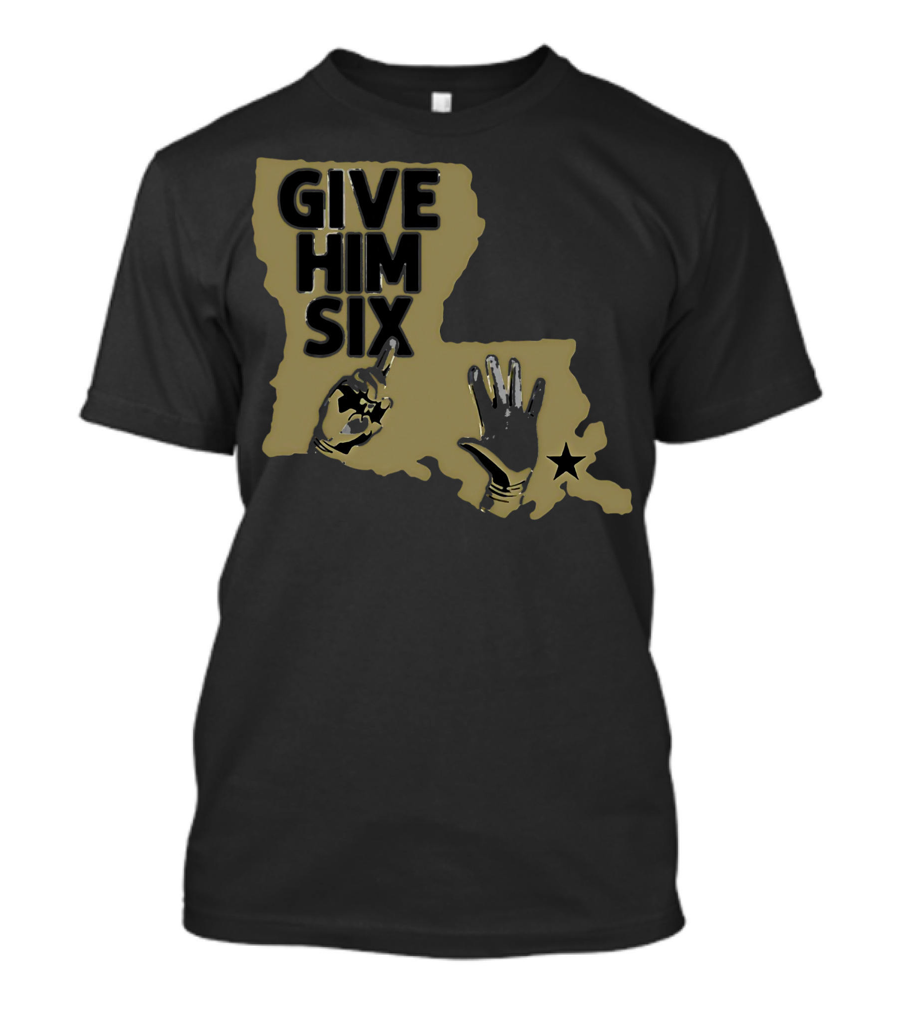 Give Him Six Louisiana Map With Football Gloves Star T-Shirt