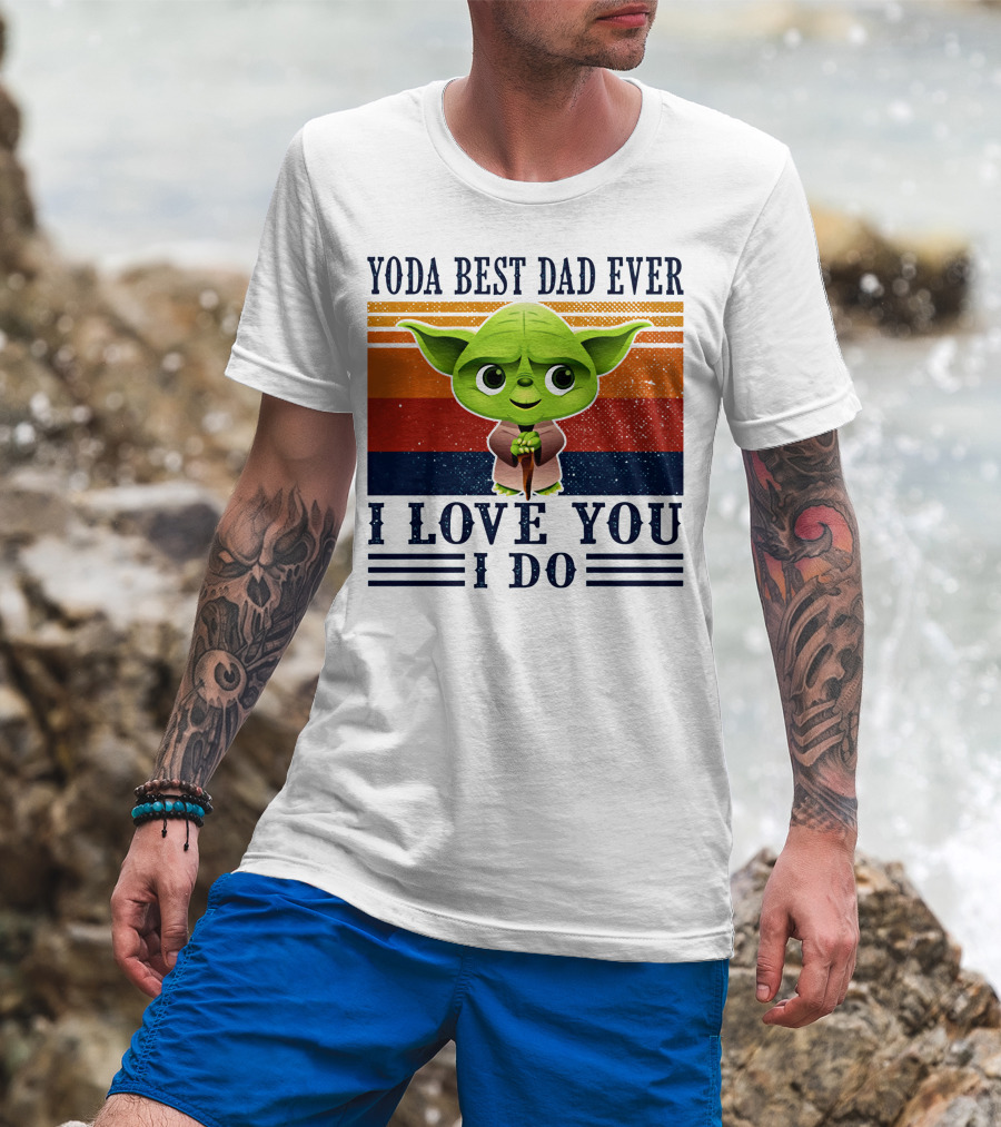 Yoda Best Dad Ever I Love You I Do Retro Stripes T-Shirt