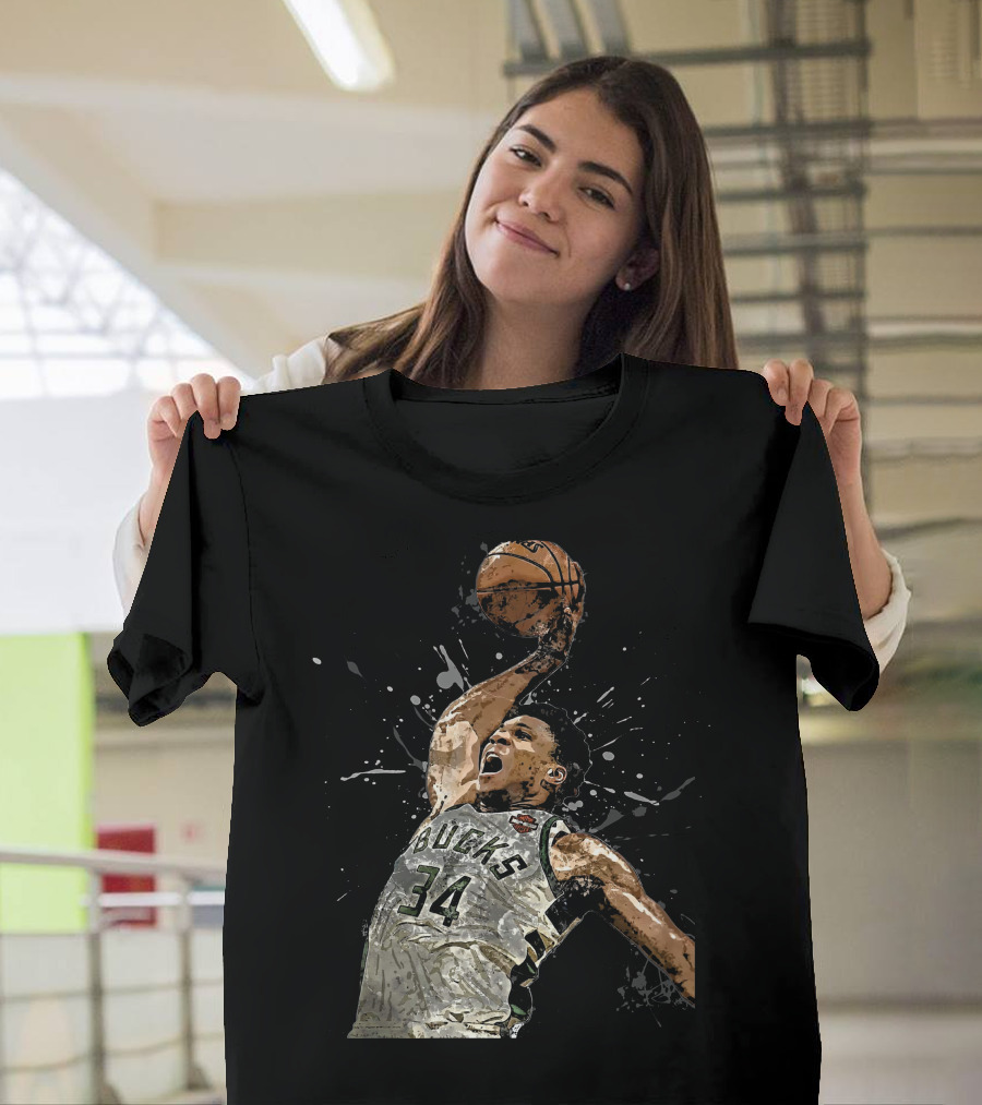 Giannis Antetokounmpo 34 Bucks Basketball Dunk Jersey T-Shirt