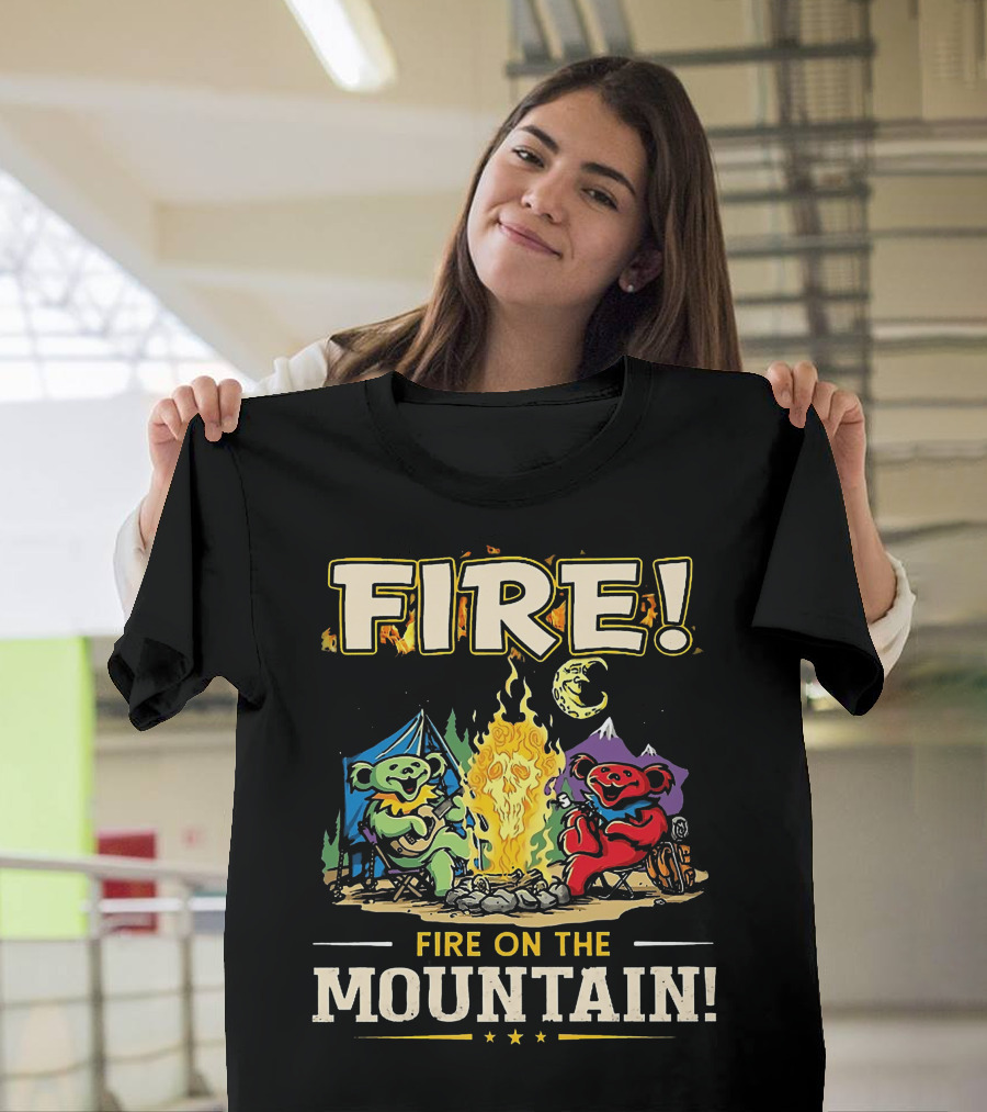 Grateful Dead Fire On The Mountain Camping Bears Campfire Scene T-Shirt