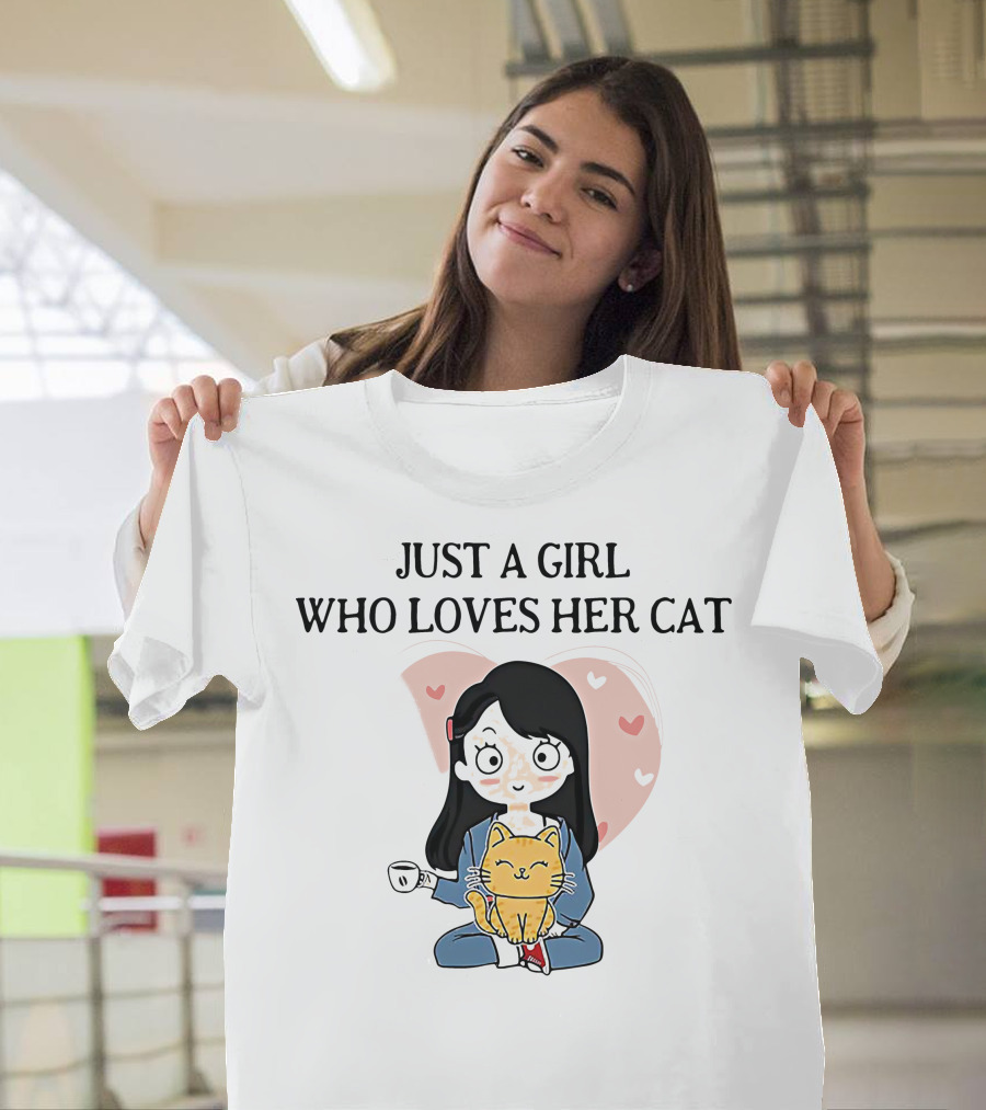 Just A Girl Who Loves Her Cat Coffee Hearts T-Shirt