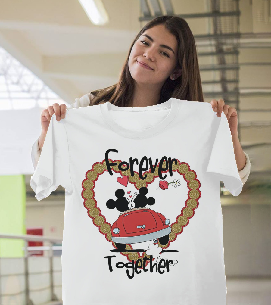 Mickey Mouse Minnie Mouse Forever Together Valentine Day Hearts Car T-Shirt